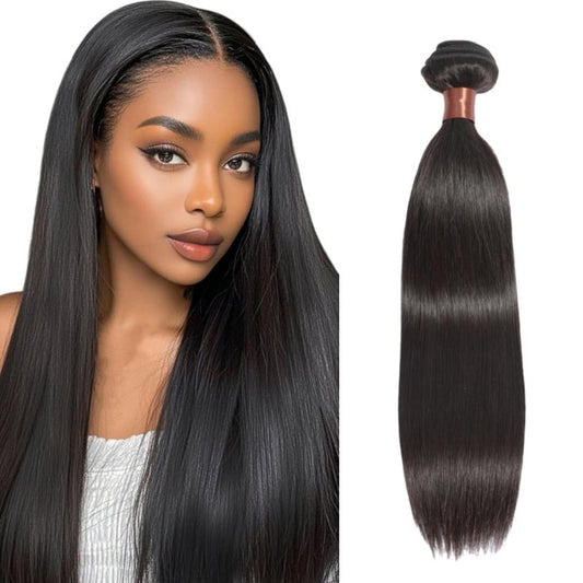 Angie Queen Straight Bundles Human Hair 20 Inch 100% Unprocessed Virgin Hair Extensions Single Bundle 100 Gram(+/-5g) Double Weft Quick Weave Sew In Nature Black Color