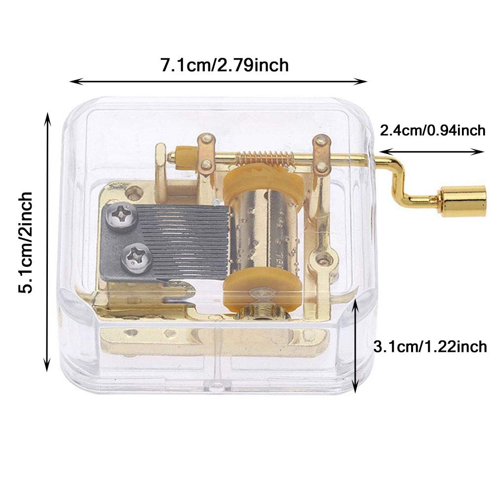 Pursuestar Acrylic Hand Crank Music Box Play Amazing Grace, Clear Gold Musical Box for Mom/Dad/Daughter/Son - Unique Best Gifts for Catholic and Christian Baptism, First Communion or Confirmation