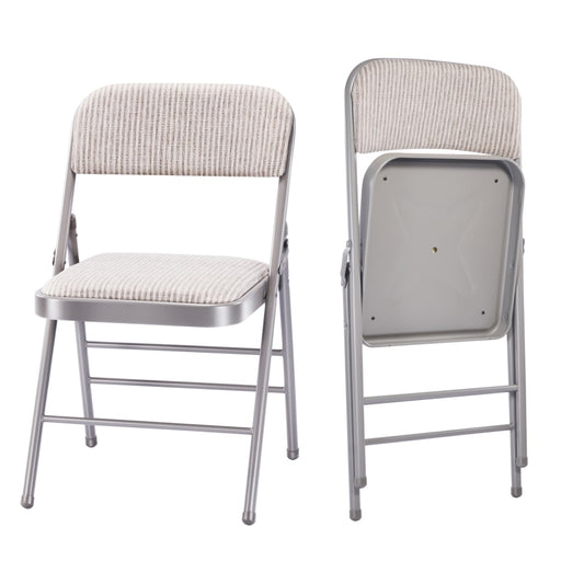 2 Pack Folding Chairs with Fabric Padded Cushion and Back, Commercial Grade Metal Chairs with Comfortable SOFT Fabric Cushion for Home and Office, for Indoor and Outdoor Events (2, White-Fabric)