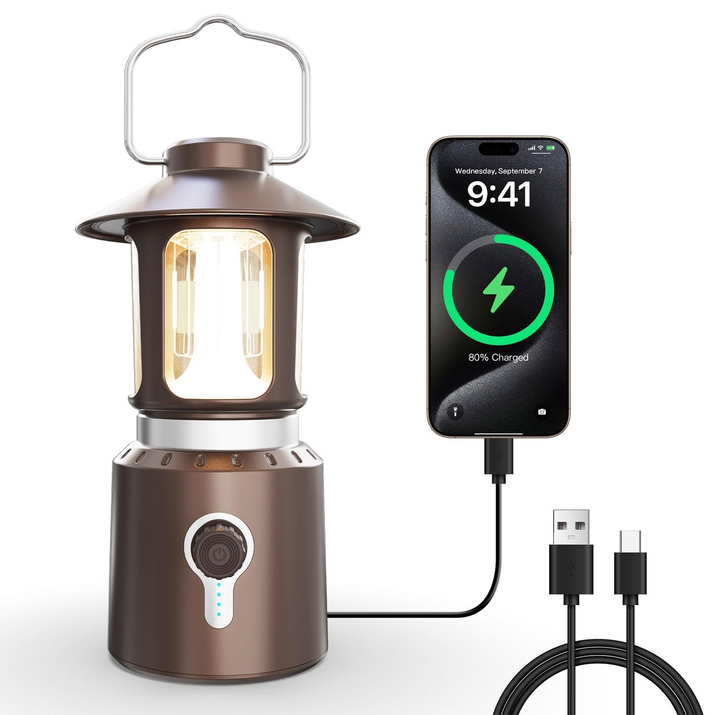 LED Camping Lantern, 8000mAh Telescopic Vintage Rechargeable Lantern, Dual Light Source & 3 Light Modes (2000K-6500K), 360° Lighting Emergency Lights for Camping, Home Power Outage, Hurricane, Hiking