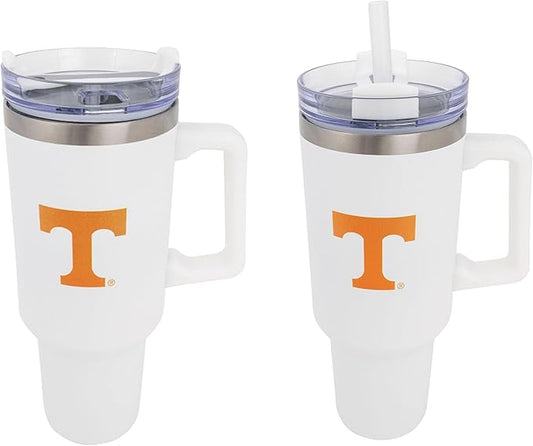 Desert Cactus University of Tennessee UT Knoxville Volunteers Vols Large Insulated Stainless Steel Handle Lid Straw Reusable Double Walled Cup Hot Cold Drinkware (40oz Ounce Rally Tumbler Design E)