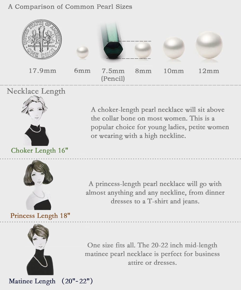 HUWODY Round White Simulated Shell Pearl Necklace Strand 6mm Pearl Choker Necklace Jewelry for Women 18inch