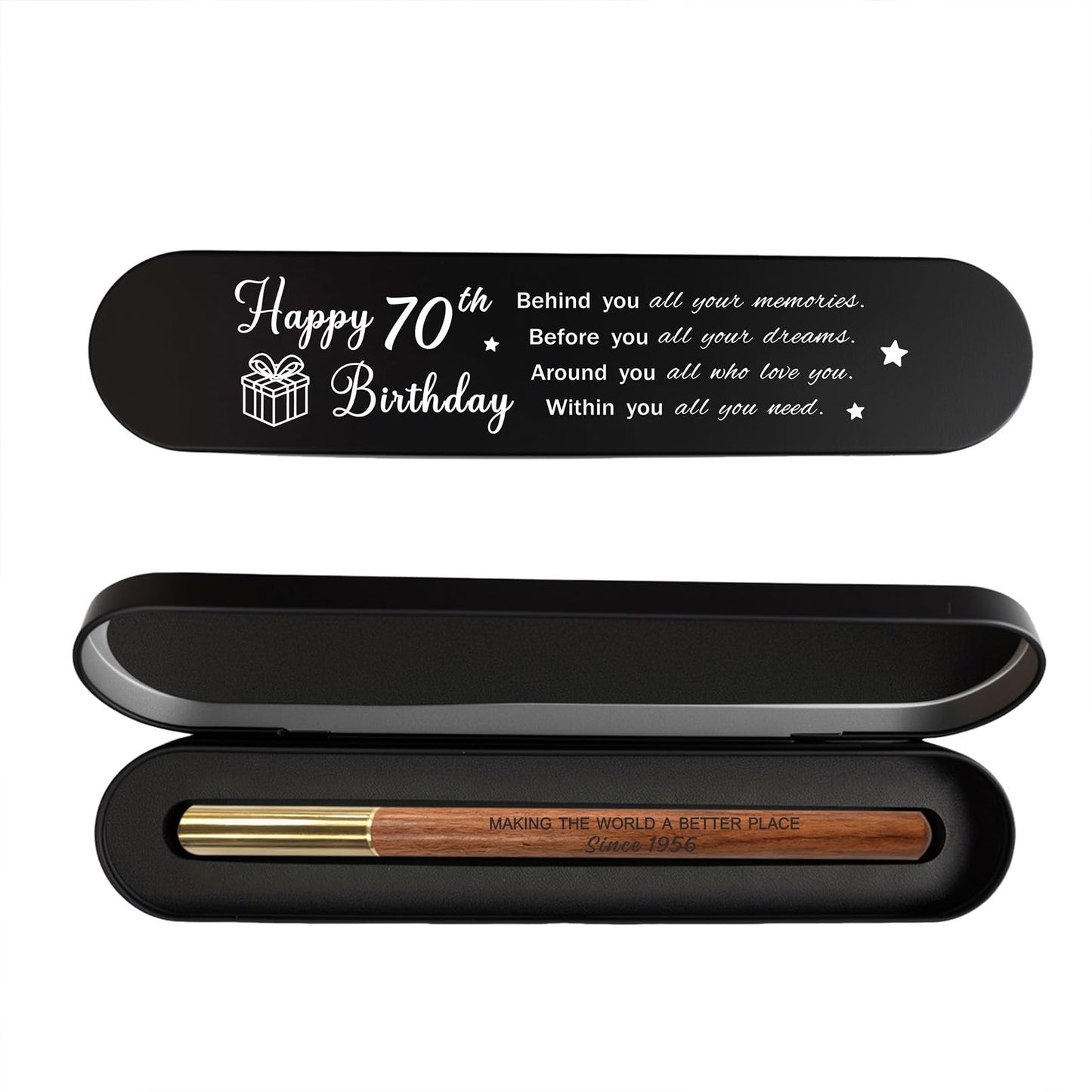 iyaone 70th Birthday Gift for 1956 Born - Engraved Wooden Gel Pen & Keepsake Box Set, Premium 70 Year Old Gift for Men & Women, Platinum Birthday Present