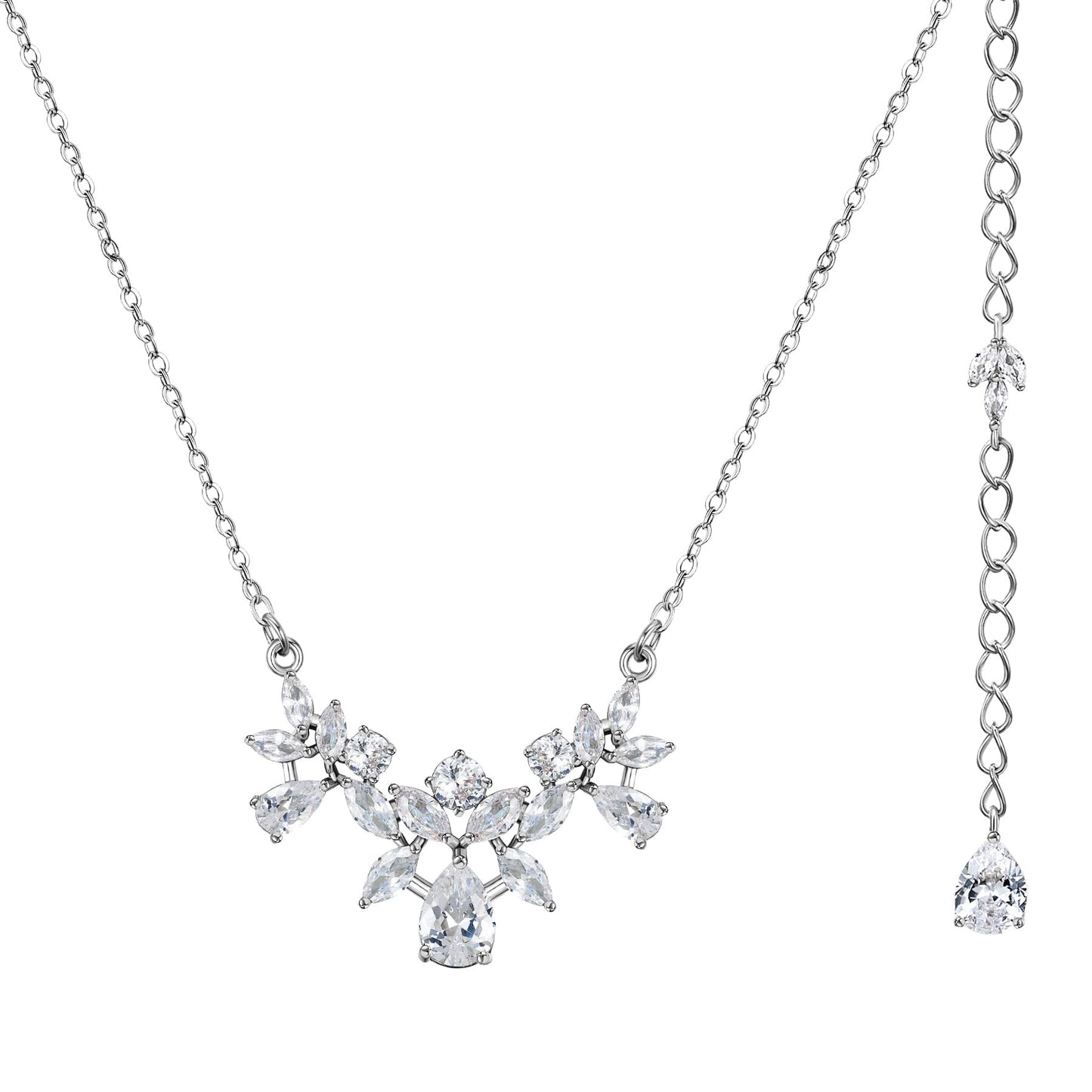 SWEETV Cubic Zirconia Wedding Bridal Backdrop Necklace for Brides, Crystal Dainty Back Necklace, Body Chain Jewelry for Women Prom, Silver