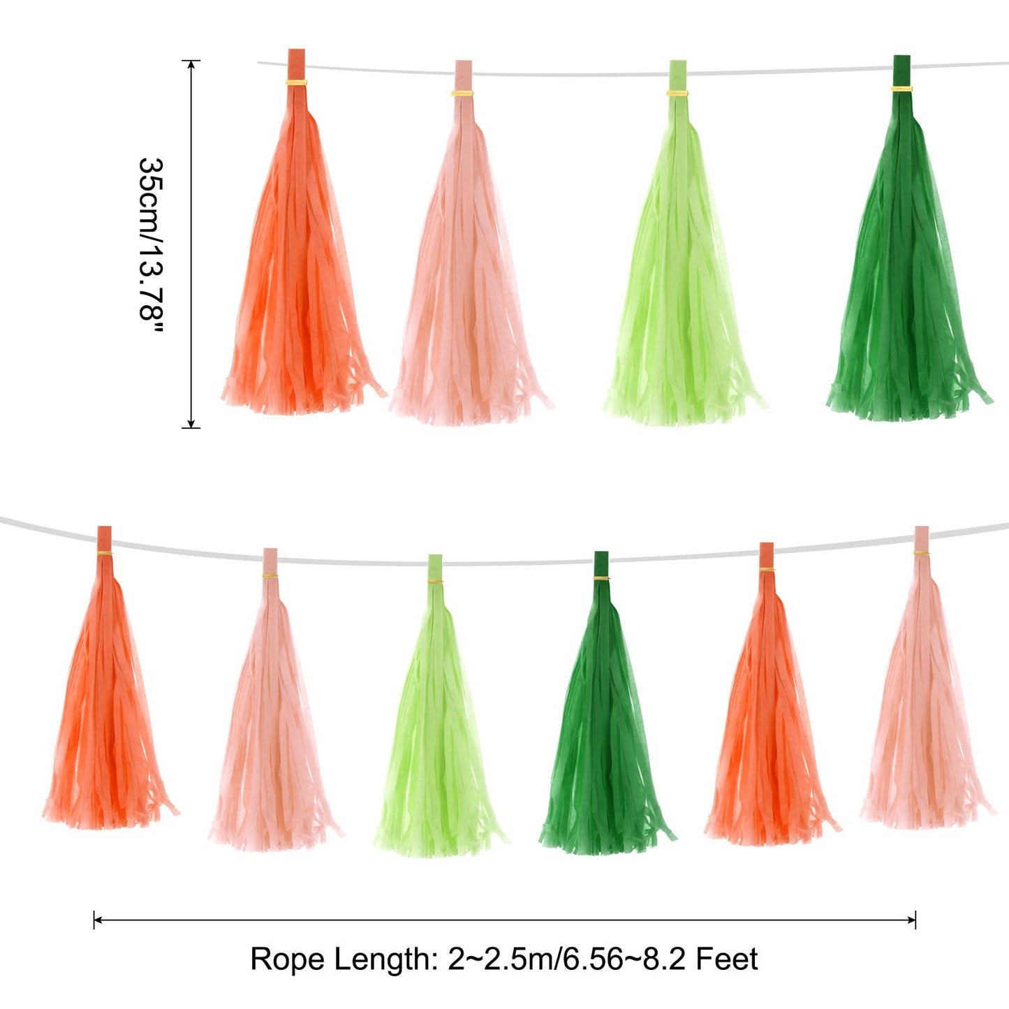 MECCANIXITY 40Pcs Dark Green, Glass Green, Bright Orange, Peach Pink Tassel Garland Banner with Rope Tissue Paper Tassels Party DIY Kits for Anniversary Wedding Birthday Party