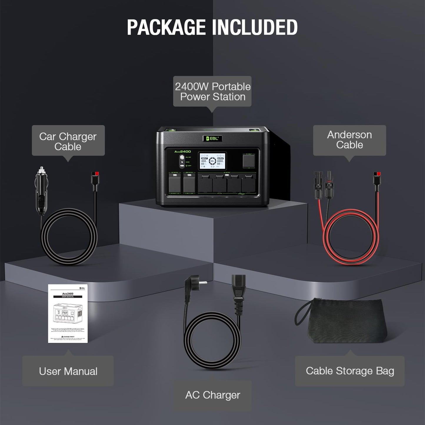 EBL 2400W Portable Power Station LiFePO4 Battery,1843.2Wh Solar Generator,Home Battery Backup,12 Outlets(2400W AC Outlets,4800W Peak), USB-C PD 100W,2Hrs Quick Charge,Home Emergency, RV Trip