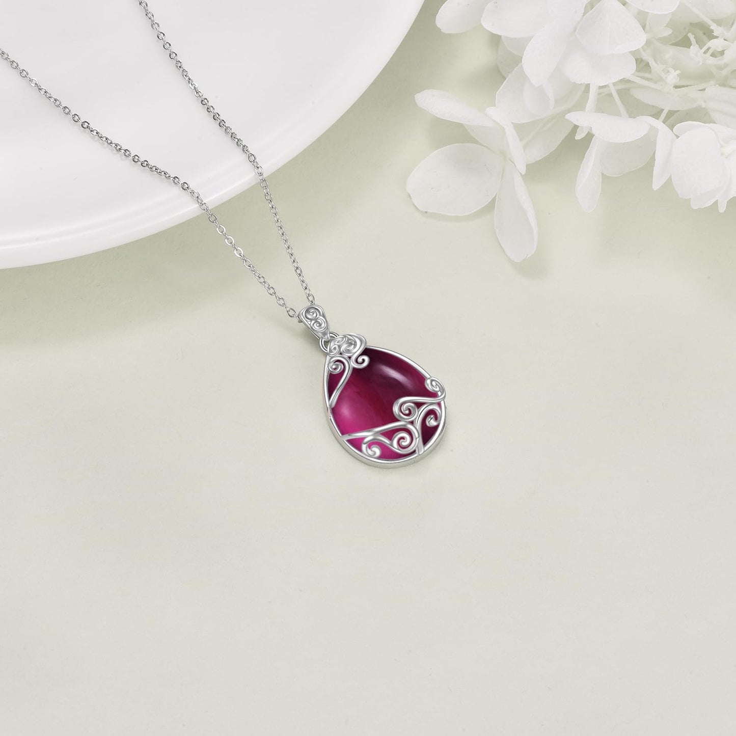 YAFEINI Amethyst Necklace Sterling Silver Teardrop Filigree Pendant Necklace Purple February Birthstone Jewelry Gifts for Women (U-Amethyst teardrop necklace)