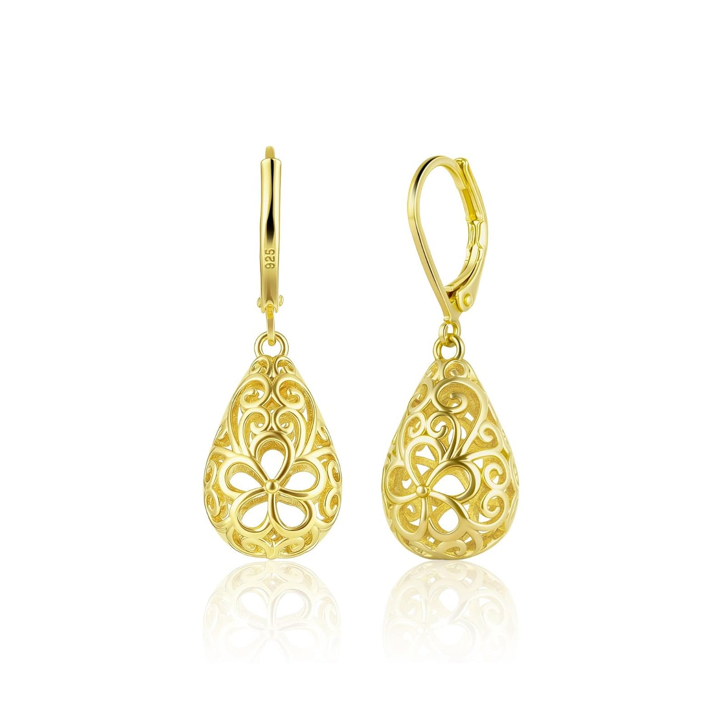 14K Gold Teardrop Dangle Earrings for Women Hypoallergenic Filigree Leverback Drop Earrings Jewelry Gifts