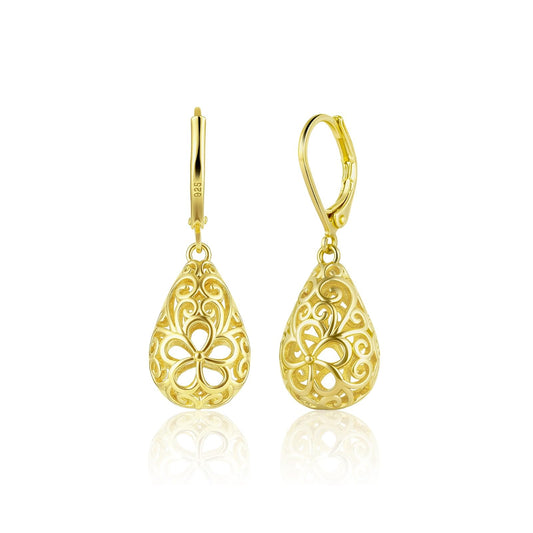 14K Gold Teardrop Dangle Earrings for Women Hypoallergenic Filigree Leverback Drop Earrings Jewelry Gifts