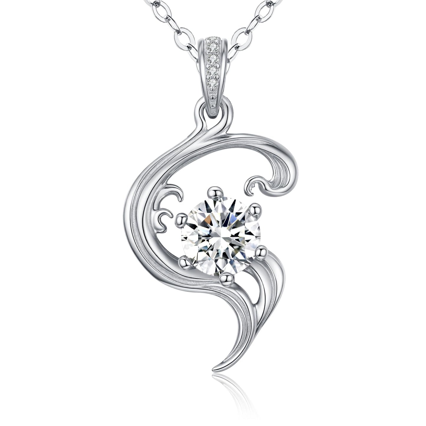 Sebina 2 Carat Moissanite Necklace 925 Sterling Silver Jewelry AAAAA Cubic Zirconia Wave Pendant Necklace Best Gifts for Mom Women Girlfriend Grandma Friend Lover Her Wedding Birthday Anniversary