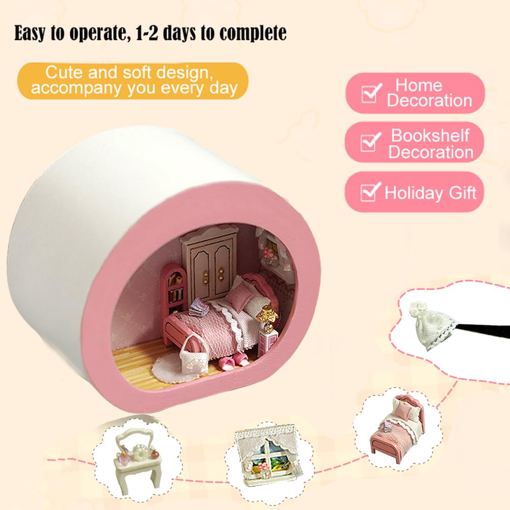 iiecrKiie Miniature Dollhouse Kit DIY Wooden Dolls House,Tiny House kit with Furniture, Great Handmade Crafts Gift for Birthday Valentine's Day (TH40-42)