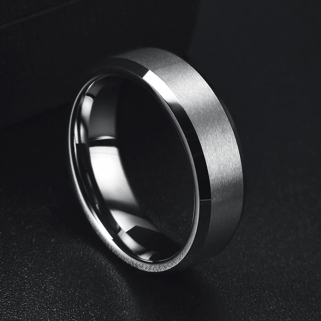 King Will 6mm Men's Silver Wedding Ring - Brushed Matte Surface, Beveled Polished Edge, Comfort Fit Size13