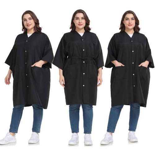 PERFEHAIR Salon Robes for Clients, 3-Pack, Plus Size, Lightweight Salon Smocks, Hair Capes for Stylists, Comfortable Coloring Capes with 2 Pockets & 5 Snaps Closures