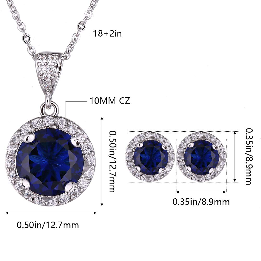 Jewelry Set for Women Blue - Silver Round Cut Crystal Navy Blue Sapphire Rhinestone Necklace Earrings Set September Birthstone Jewelry Pop Style for Lady Party Prom Birthday Jewelry Accessories