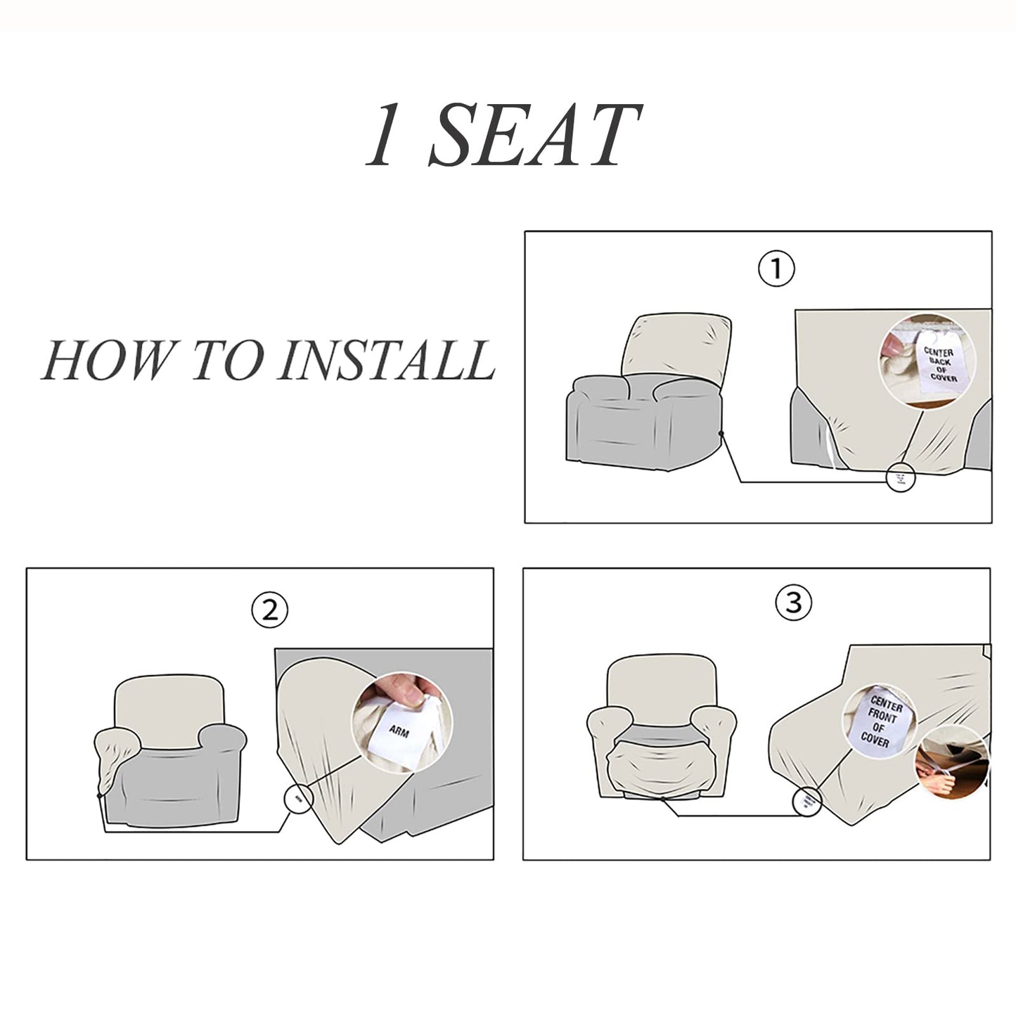 JOKIVTOU 1/2/3 Seats PU Leather Stretch Recliner Cover Sofa Cover with Side Pockets Waterproof Slipcover Recliner Couch Cover Furniture Protector with Elastic Bottom Living Room