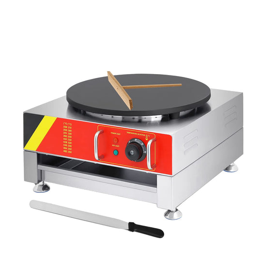 16" Electric Crepe Maker Pancake Making Machine Round Crepe Griddle With heating Plate Commerical (Silver(110V))