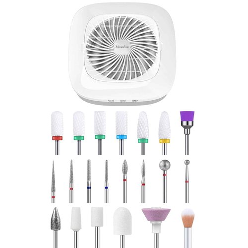 MelodySusie Nail Dust Collector with Reusable Filter with 21pcs Nail Drill Bit Set