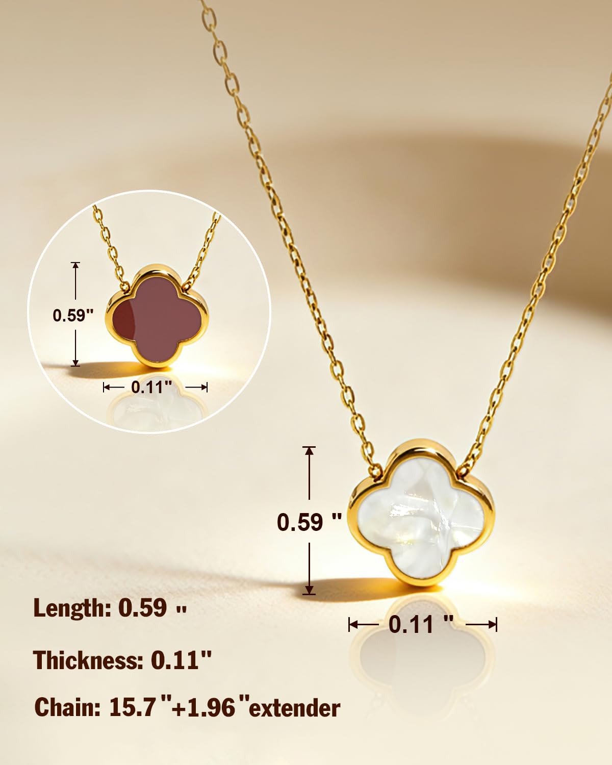 Aimétte Monette 18K Gold Plated Necklaces for Women, Dainty Lucky Four Leaf Clover Gold Necklace Set 2 Side Clover Charm Necklace, Fashion Jewelry Gifts for Women Red and White