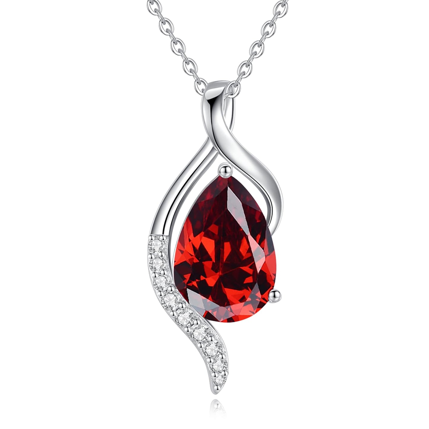 FANCIME January Birthstone Necklace for Women Teardrop Garnet Necklace S925 Sterling Silver Gentle Love Birthday Gifts for Mom Women, 16"+2" Inches