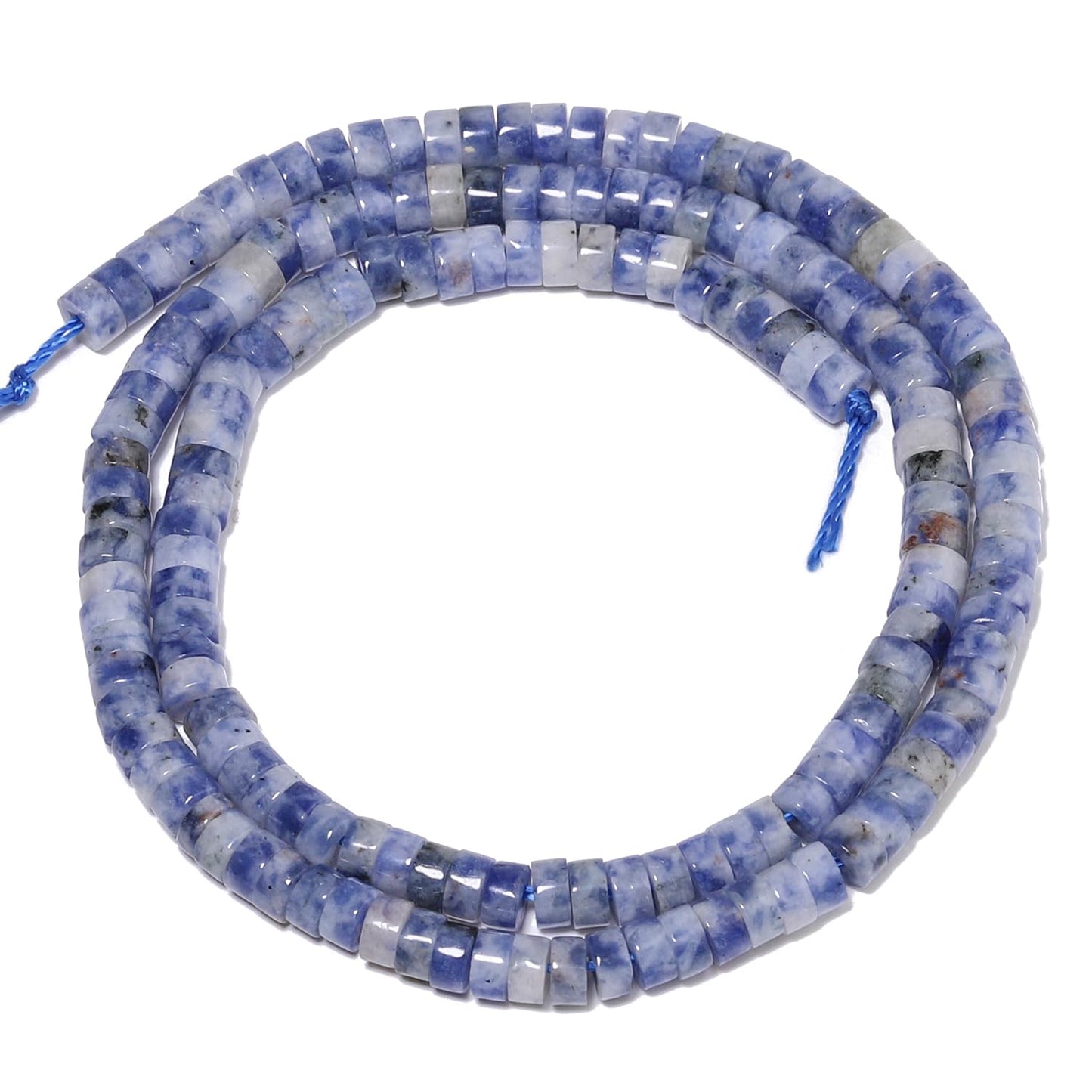 NITOPUPU 150Pcs 4×2mm Natural Blue Spot Jasper Spacer Stone Beads for Jewelry Making Supplies, Loose Semi Flat Round Gemstone Tube Beads for Bracelets DIY Crafts