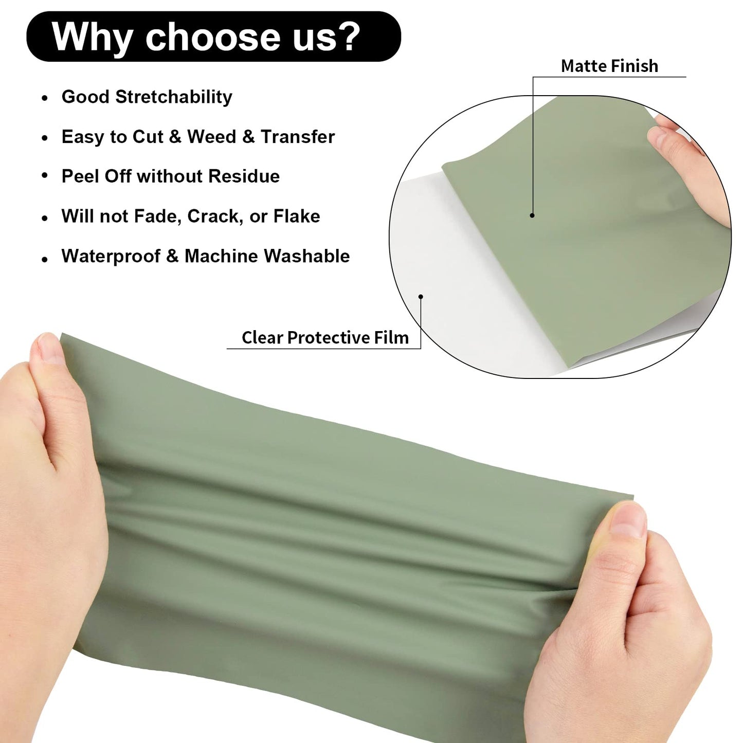 VINYL FROG Heat Transfer Vinyl Roll HTV Vinyl - 12" x12ft Khaki Green Iron on Vinyl for T-Shirts, Heat Press Vinyl for DIY Craft Designs (Khaki Green)