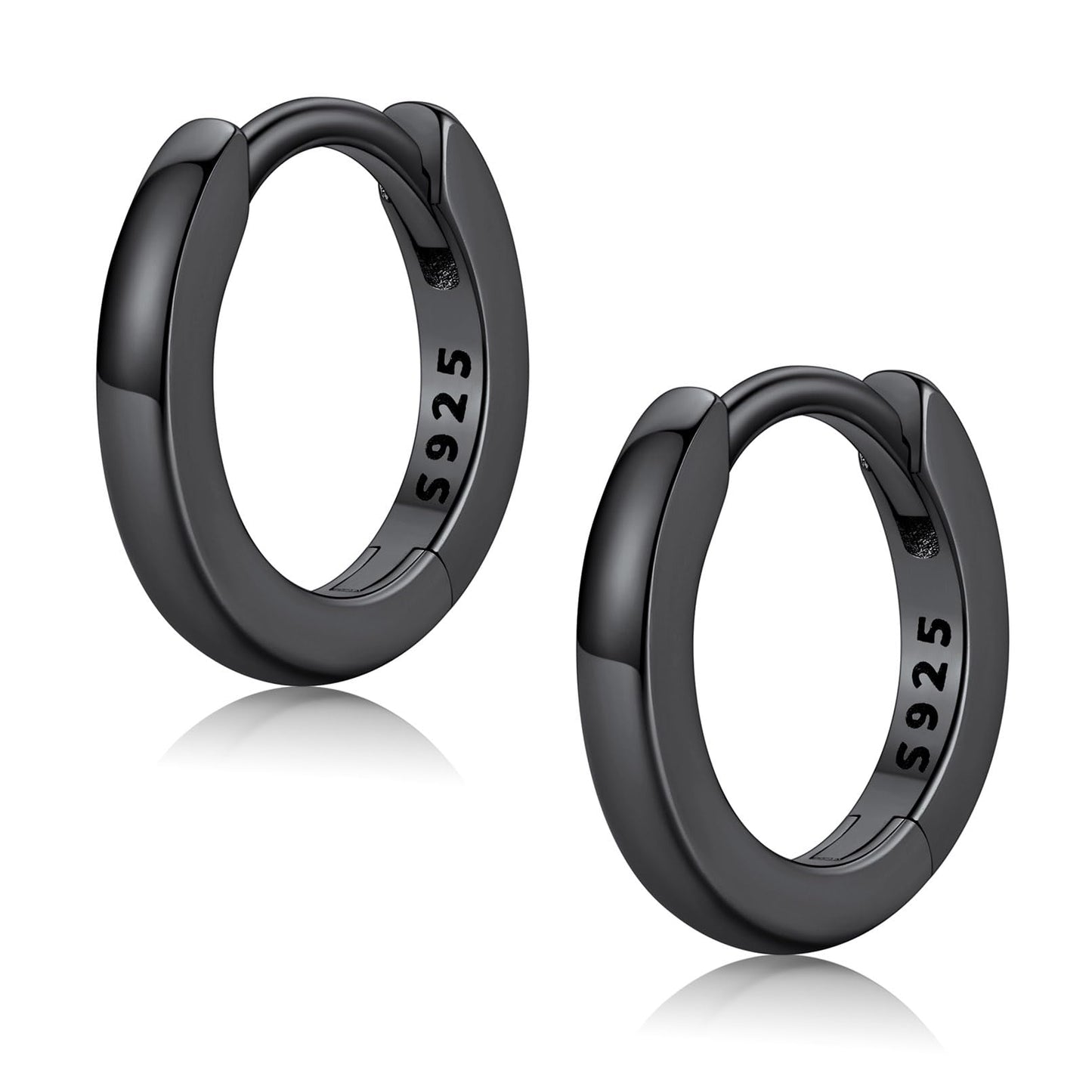 FaithHeart 925 Sterling Silver Huggie Hoop Earrings, Small Silver Hoop Earring for Women, Black Hypoallergenic Cartilage Earrings for Women 8mm