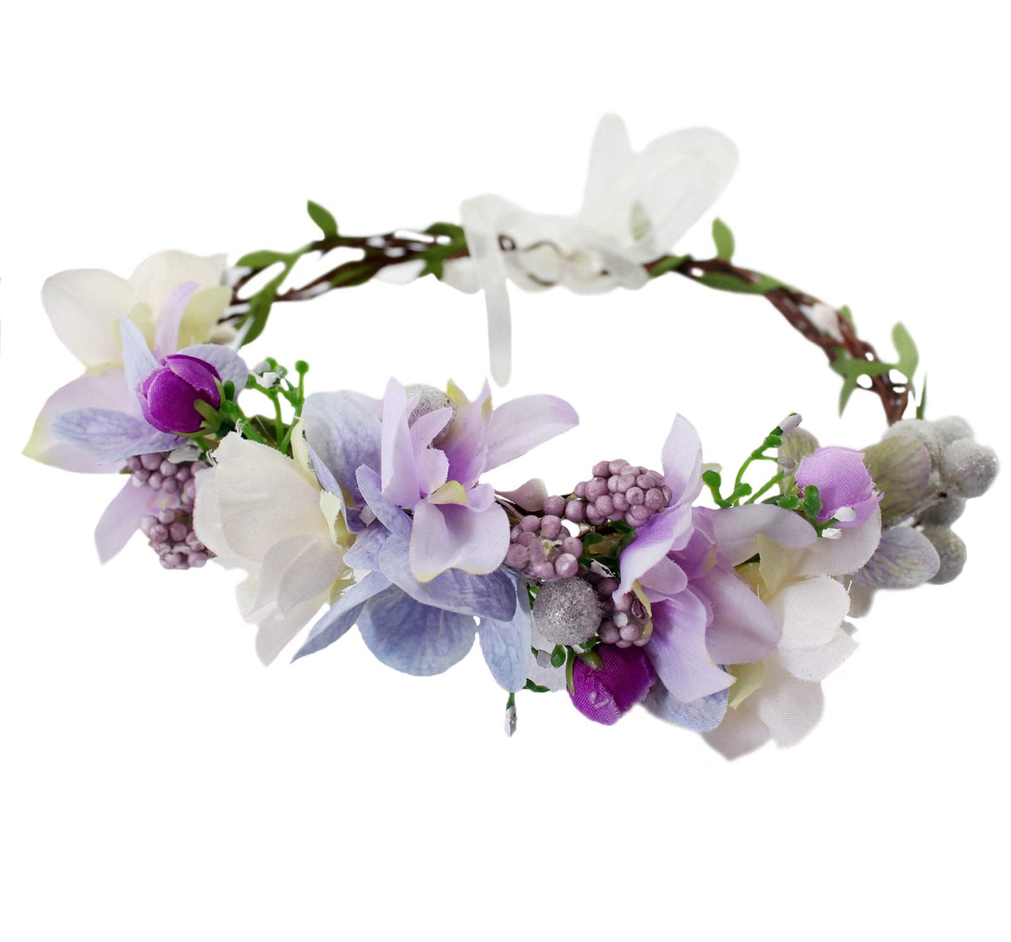 Vivivalue Floral Crown Headband Flower Headpiece Hair Wreath Floral Halo Boho with Ribbon Wedding Party Photos Prom Lavander