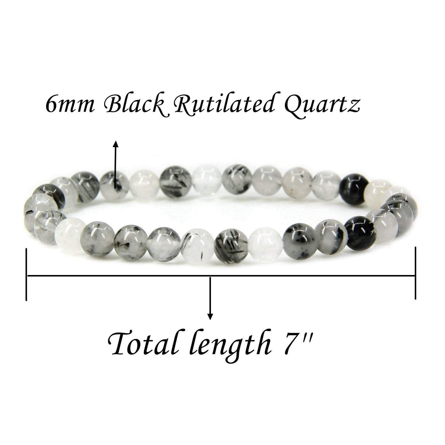 Angelstones Handmade Natural Black Rutilated Quartz Healing Gemstone 6mm Round Beads Stretch Crystal Bracelet 7 Inch Unisex