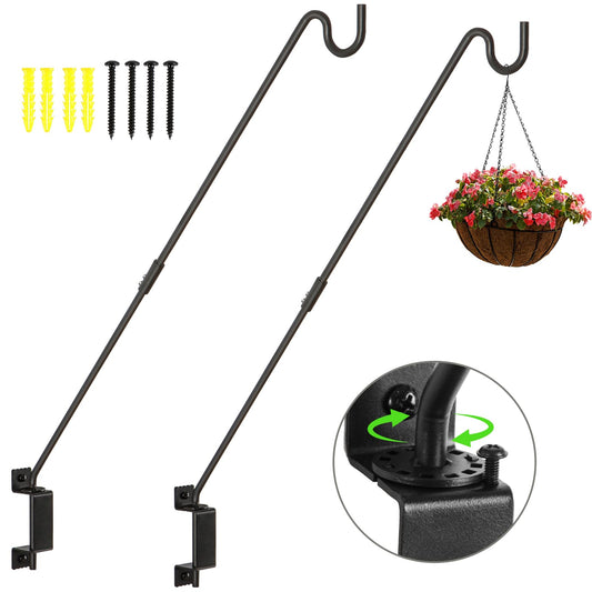 AILIN YELOKIE 32" 360° Swivel Deck Hook - Heavy Duty Solid Steel Plant Hanger, 12-Directional Adjustable Wall Bracket for Bird Feeders/Pole, Outdoor Plants & Wind Chimes, Black (2-Pack)