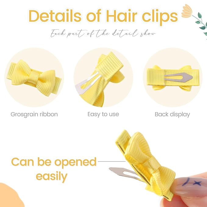 yoyokid 50PCS Baby Girls Snap Hair Clips, 1.2" Grosgrain Ribbon Tiny Hair Bows Clips for Baby Girls Toddlers Infant Fine Thin Hair (25 Colors in Pairs)