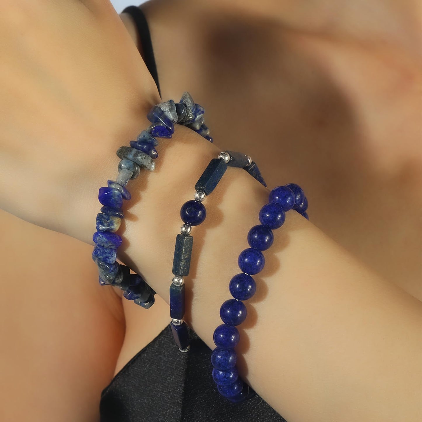 IVY TAILI 3 Pcs Lapis Lazuli Bracelet for Women 8mm Round Lapis Lazuli Stone Bracelet Healing Crystal Stone Beaded Bracelets Gemstone Bracelet Protection Bracelet Gift for Women Men
