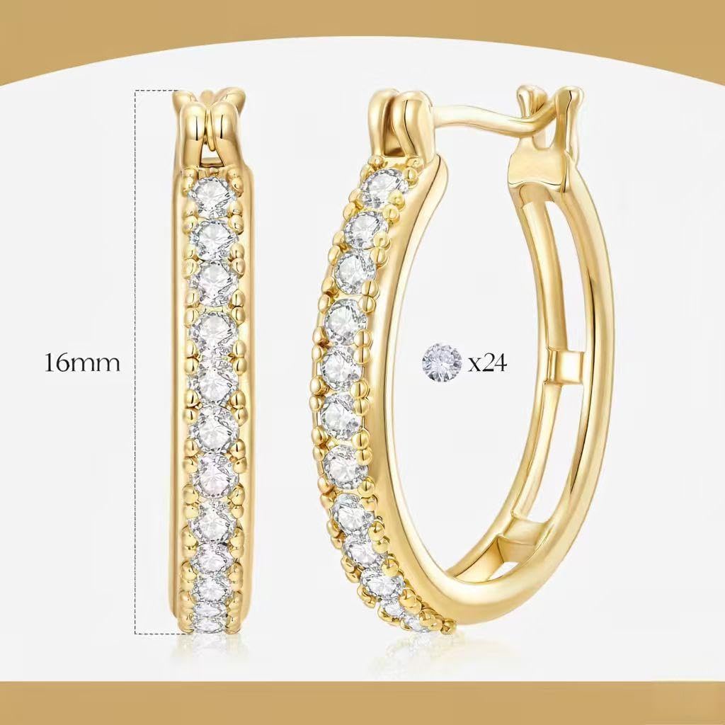 14K Gold Hoop Earrings for Women Small Trendy Womens Gold Hoops Earring with Cubic Zirconia Hypoallergenic 16mm
