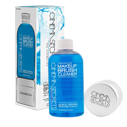 Cinema Secrets Original Blue Vanilla Makeup Brush Cleaner Kit - Professional Cleanser + Cleansing Tin for Makeup Brushes - Quick-Dry, Rinse-Free Formula - Removes Stubborn Waterproof Make Up (8 fl oz)