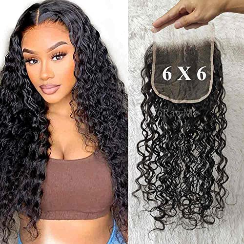 Brazilian Virgin Human Hair Pre Plucked Top Closure 18 Inch 1B 6X6 inch Water Wave Human Hair Transparent Lace Closure With Natural Hairline