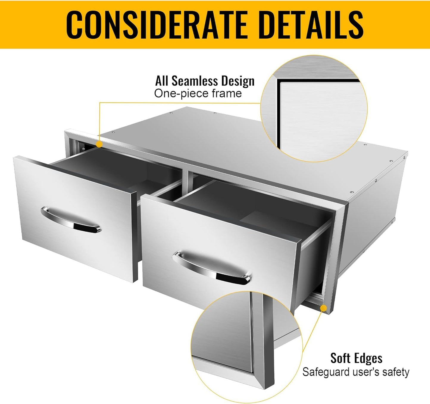 KODOM 30" W x 10" H x 20" D Outdoor Kitchen Single Drawer Stainless Steel BBQ Access Drawers with Exquisite Handle for Outdoor Kitchen Island or Grill Station