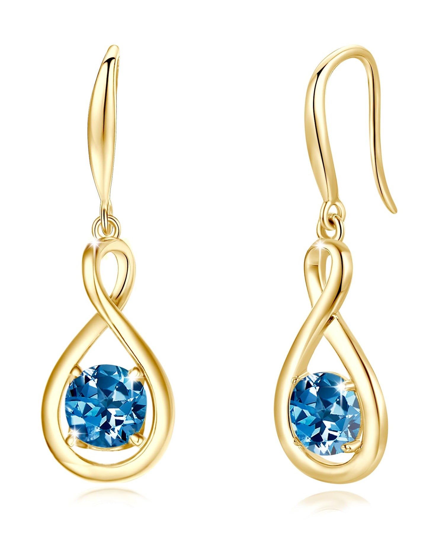 FANCIME London Blue Topaz Dangle Drop Earrings 925 Sterling Silver Yellow Gold Plated Infinity November December Birthstone Earring Fine Jewelry Birthday Mothers Day Gifts for Mom Women Her