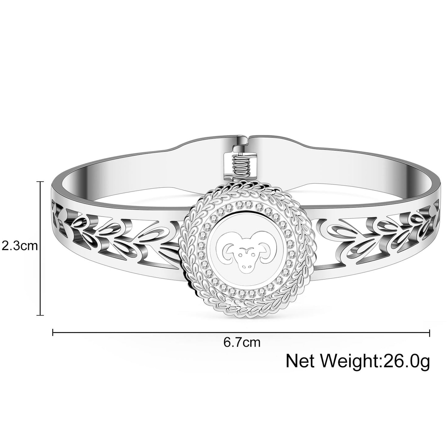 YAYAKO Stainless Steel Constellation Bracelets Bangle Zodiac Gifts for Women Birthday Gifts (Aries)