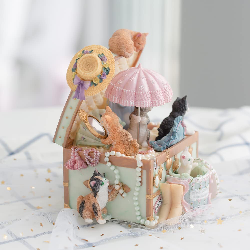 LOVE FOR YOU Gift Wrapped Music Box Cat Lovers Treasure Chest Musical Decoration for Girls and Women Kids Niece Sister Daughter Mom Granddaughter Grandma Christmas Birthday Present Gifts