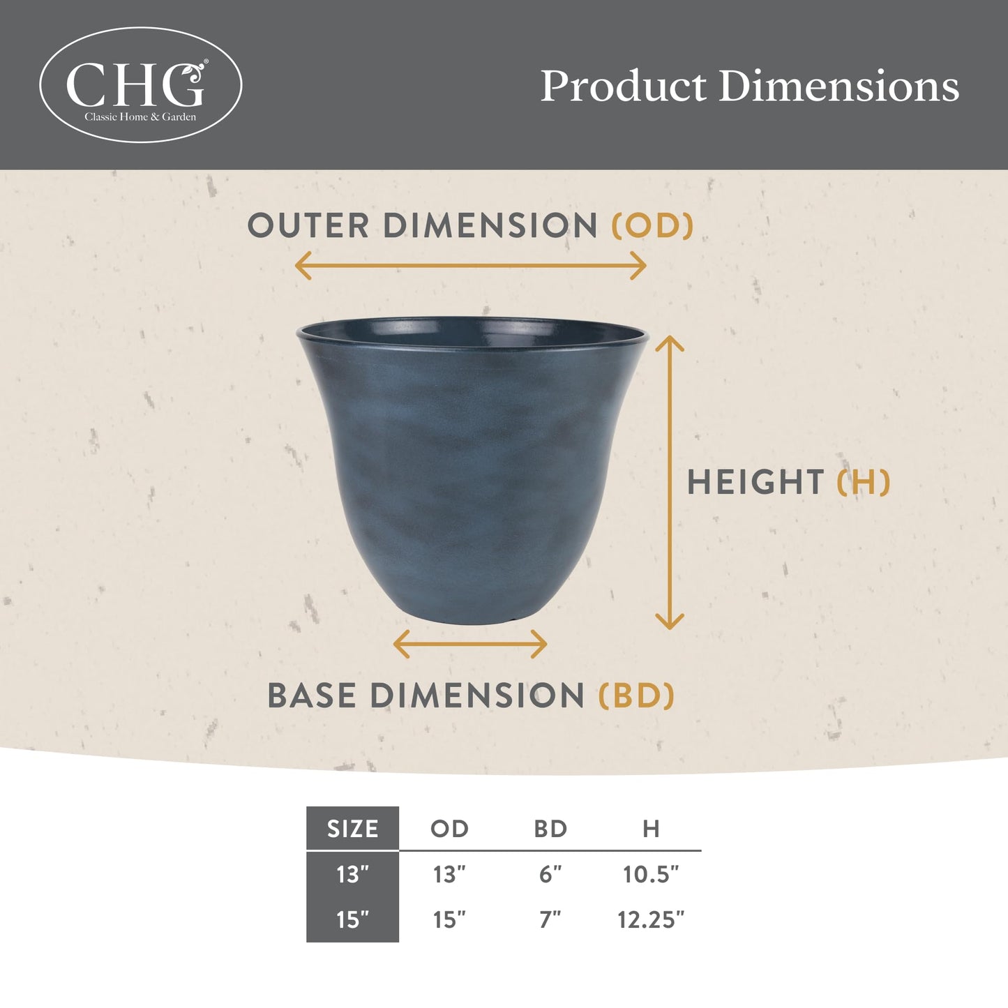 Classic Home and Garden by Growscape Honeysuckle Resin Planters - Lightweight Indoor & Outdoor Plant Pots - UV-Resistant Plastic Flower Pots - Pot Planters for Flowers & Herbs (15" Stone)