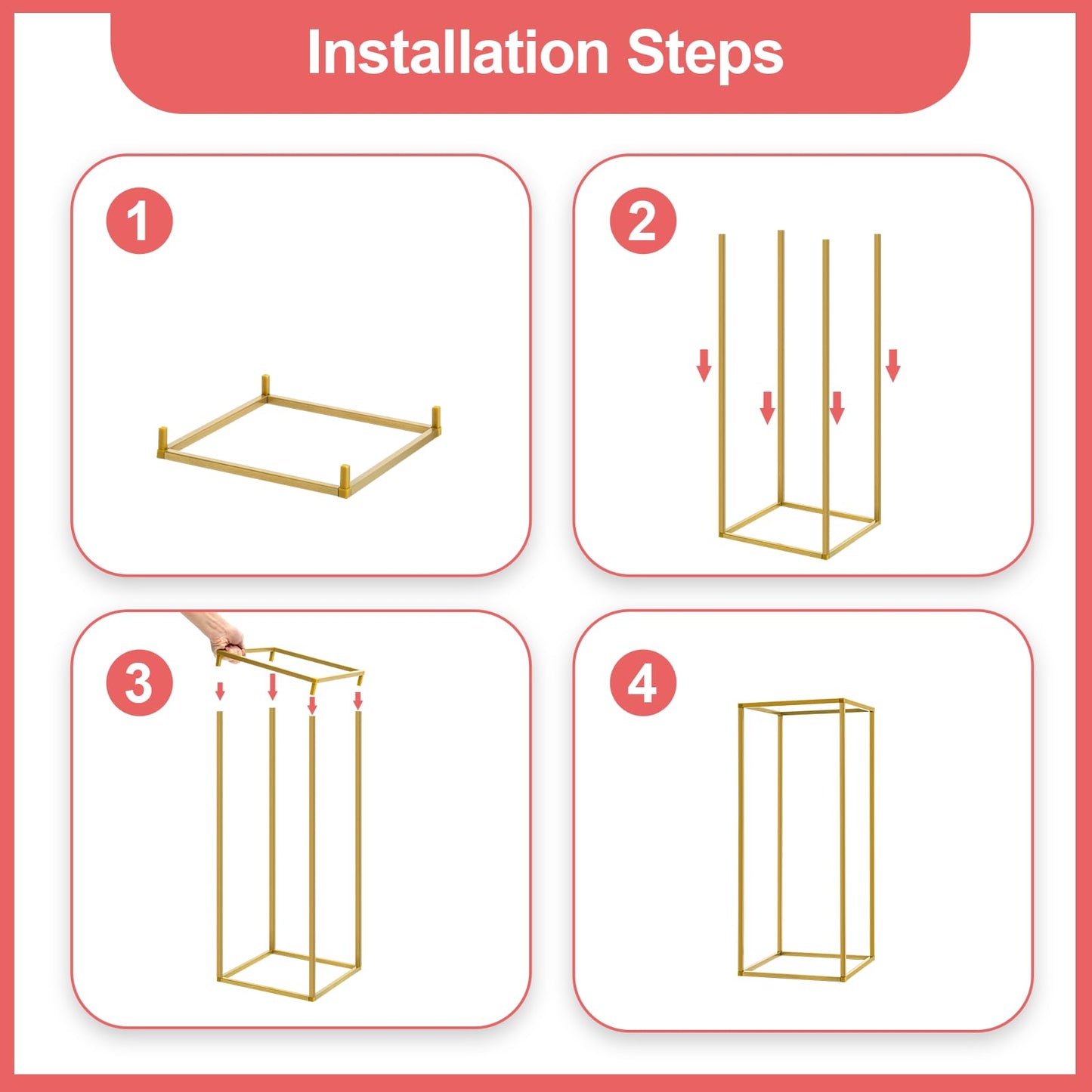 Gdrasuya10 23inch/60cm 10Pcs Gold Flower Stand for Centerpieces,Gold Vase Metal Column Stand,Wedding Flower Stand Tall, Rectangular Frame Flower Stand Geometric Stand for Wedding Party Decoration