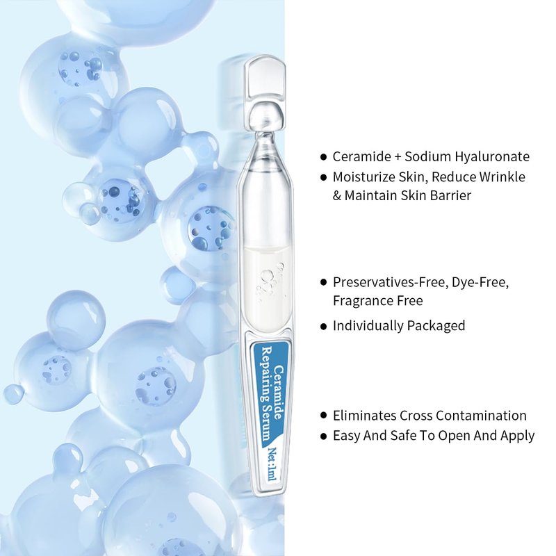 BACHERI Ceramide Ampoule Serum with Hyaluronic Acid, Peptide, Hydrating & Anti Aging, Skin Barrier Repair Face Serum for Dry and Sensitive Skin, 30 Pcs/Box