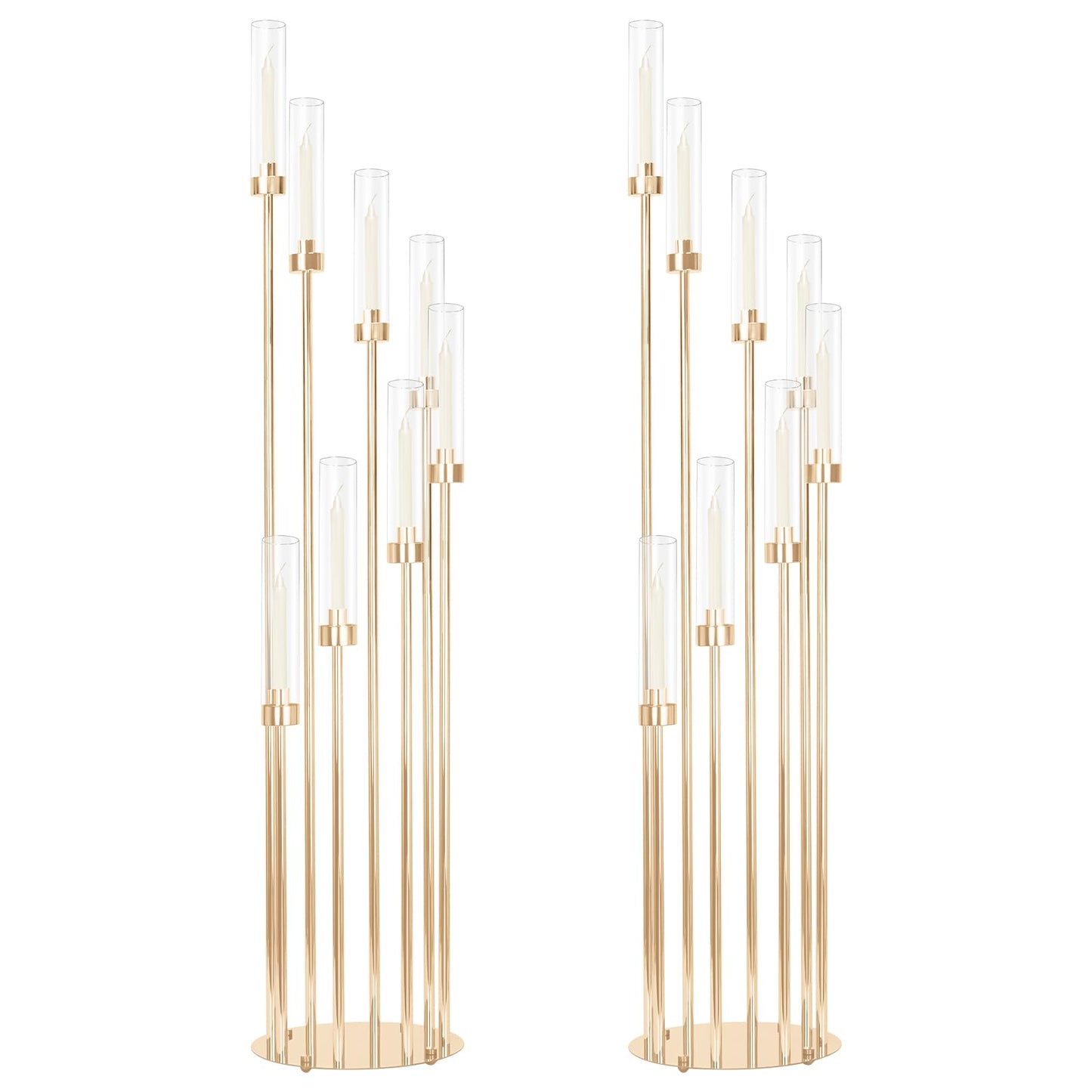 2 Sets Gold Candelabra,12 Arm Candlestick Holders with Acrylic Shades, 46'' High Large Floor Candle Holders for Wedding Centerpieces Table Decorations Fit 0.9" Candles and LED Taper Candles"