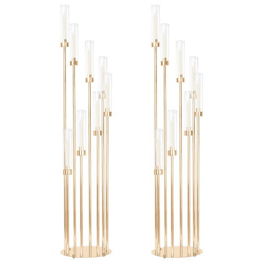 2 Sets Gold Candelabra,12 Arm Candlestick Holders with Acrylic Shades, 46'' High Large Floor Candle Holders for Wedding Centerpieces Table Decorations Fit 0.9" Candles and LED Taper Candles"