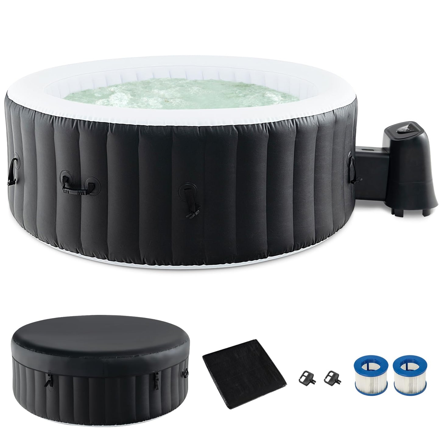GYMAX Hot Tub, Inflatable Hot Tub with 130 Soothing Bubble Air Jets, Insulated Lockable Cover, Ground Mat & Filter Cartridges, Outdoor Blow Up Spa Tub for Backyard, Patio (Round, 2-4 Person)