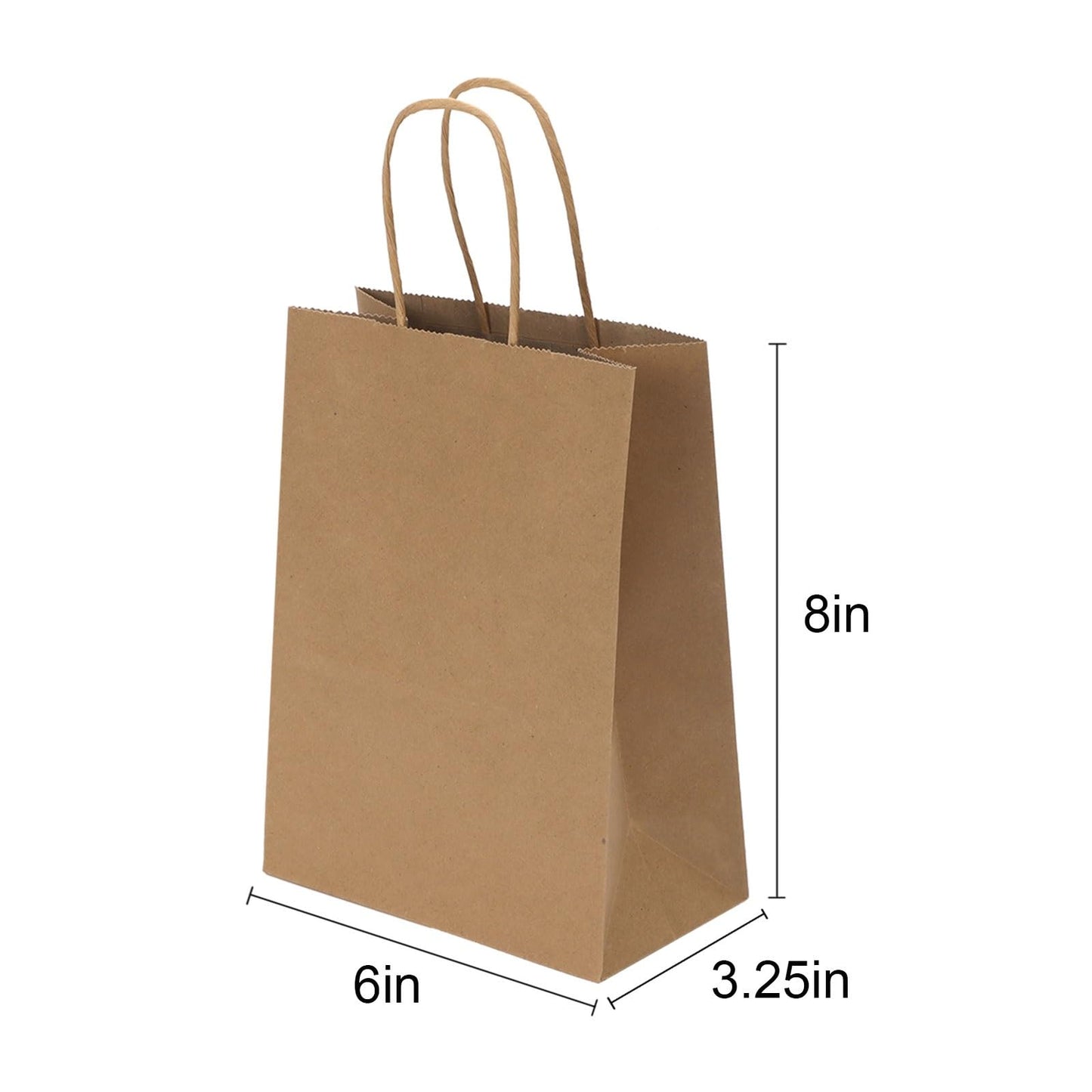 Joybe 100 Pack 5.95x3.25x8 Inch Small Brown Paper Bags with Handles Bulk, Kraft Paper Gift Bags for Birthday Party Favors Grocery Retail Shopping Business Goody Craft Sacks (Plain Natural, 100pcs)