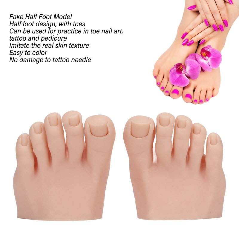CYTGOUPER Silicone Fake Foot Model 1 Pair–Soft Half Foot with Fake Toes for Nail Art Practice, Tattoo Training,Pedicure Kit,Reusable Skin Silicone Foot for Beginners, Salon Props