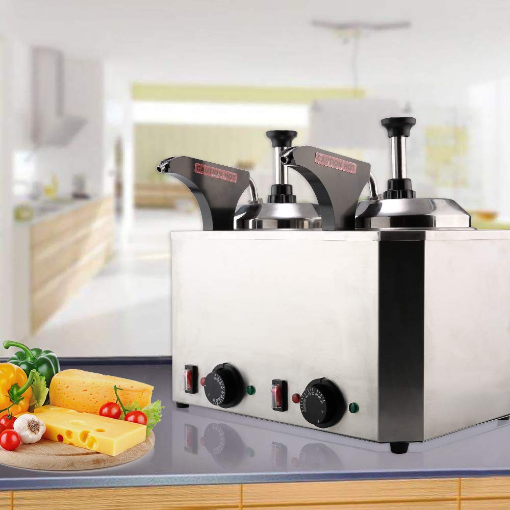 Li Bai Dual Nacho Cheese Chocolate Dispenser Professional Food Warmer Electric Pump Melting Machine Commercial Food Grade Quality with Temperature Control Stainless Steel 650w 110v for Home Restaurant
