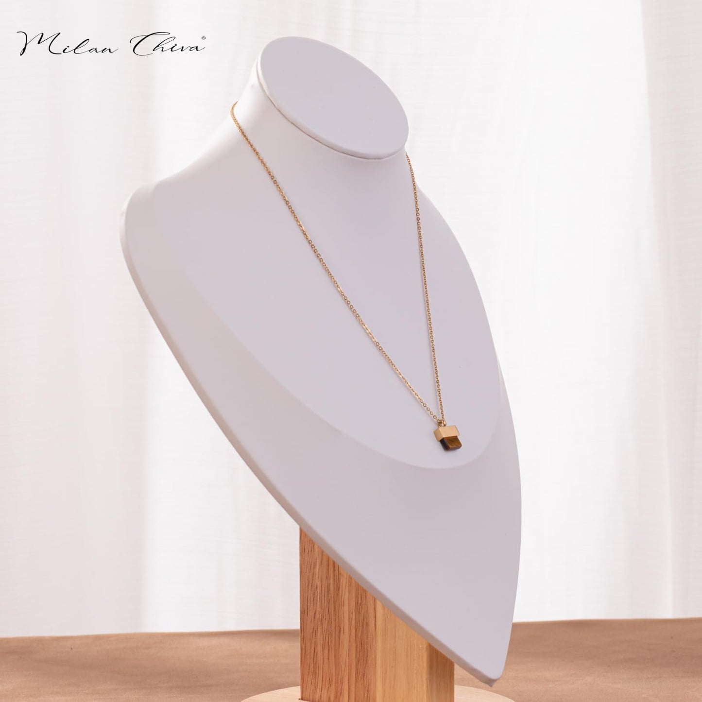 Milan Chiva 14K Gold Plated Brown Tigers Eye Stacked Necklace for Women, Dainty Trendy Non Tarnish Pendant Charm Necklaces Fashion Jewelry for Women Waterproof MNS-1005BR