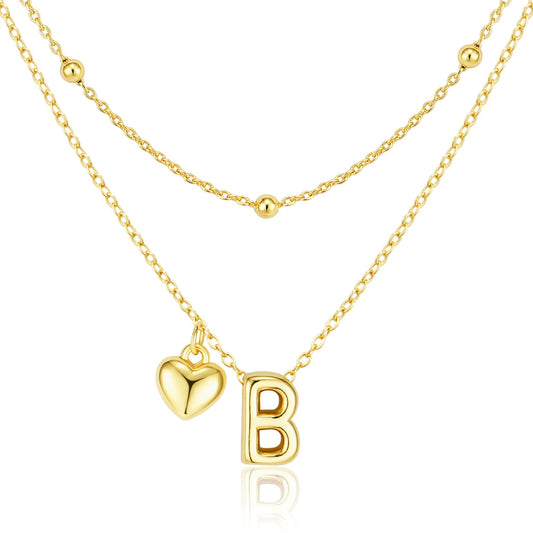 adoyi Gold Heart Initial Necklaces for Women Hers Dainty 14K Gold Plated Heart Layered Letter B Pendant Necklace Stack Trendy Jewelry Birthday Valentines Gifts for Women Jewelry