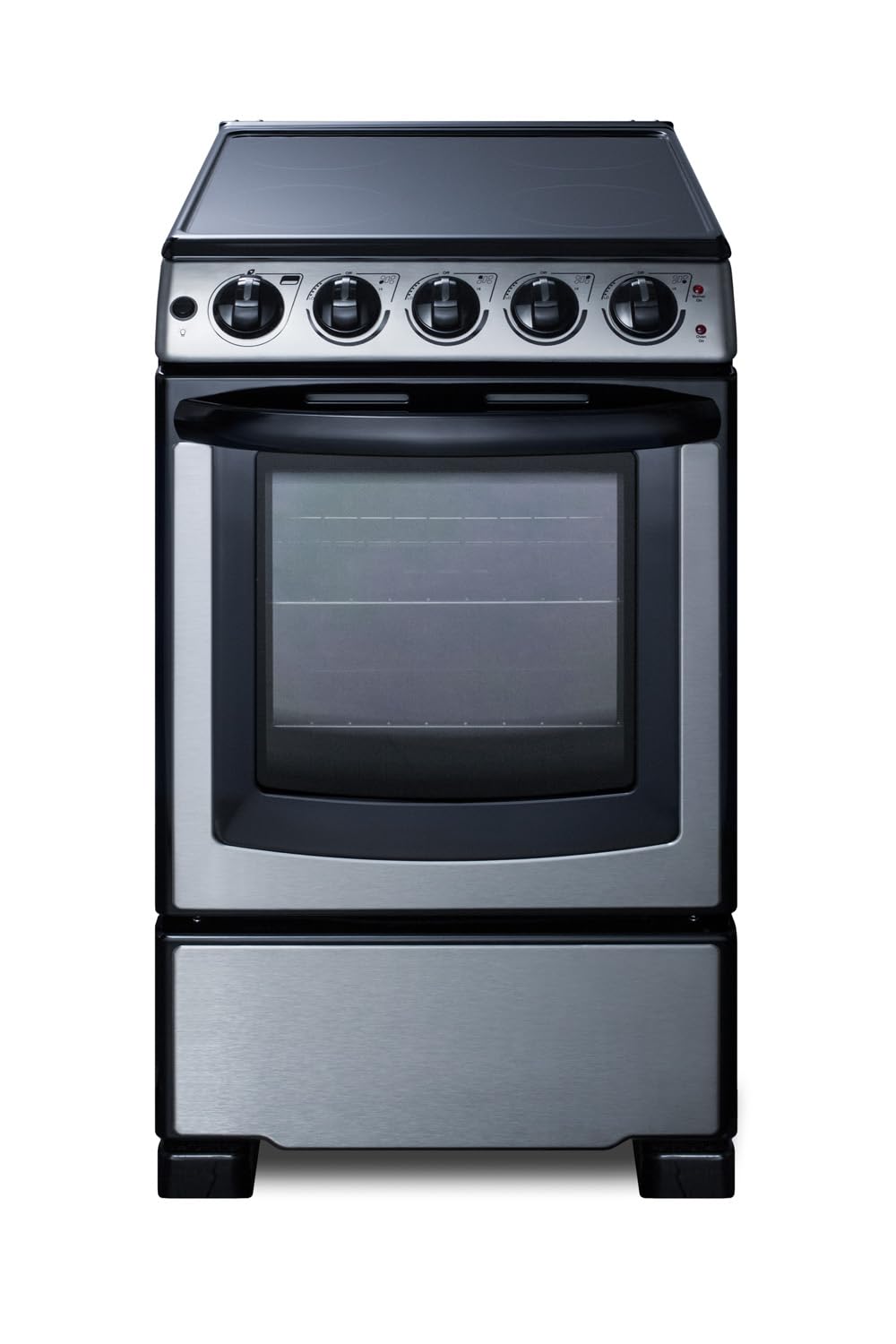 Summit 20” Electric Range, 2.3 cu.ft.Capacity Oven, Smooth Top, 220V 4 Burner Range- REX2071SSRT